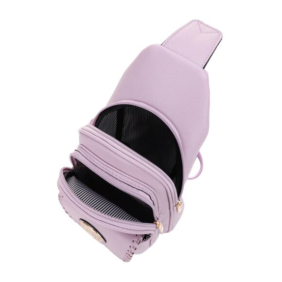 MS Double Compartment Sling Bag Medallion Detailing - Lavender - Picture 3 of 5